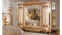 Lit king-size contemporain en bois massif sculpté or de luxe avec ensemble de chambre (armoire, tables de chevet, coiffeuse) pour hôtels et villas