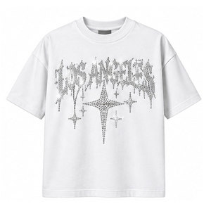 Camiseta Urbana de Manga Corta con Pedrería Estilo Hip Hop Personalizada para Hombre, Algodón Grueso, Hombros Caídos, Estilo Casual - Product Image 1