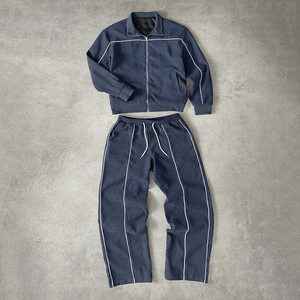 Ensemble de survêtement bleu marine pour homme, veste à col montant zippée et pantalon de jogging, style sportif streetwear - Product Image 5