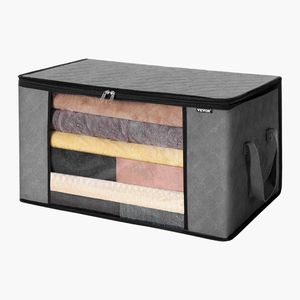 6 confezioni da 60L di grandi dimensioni grige sacchetti di stoccaggio per il re piumino biancheria da letto cuscino lenzuolo robusto tessuto contenitori per vestiti - Product Image 1