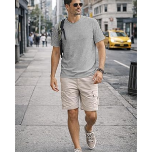 Camiseta Casual Elástica para Hombre |   Camiseta de manga corta con cuello redondo y textura sólida para comodidad y estilo en el día a día - Product Image 5