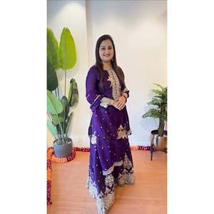 Women's Beautiful <b>Top</b>- Sharara and Dupatta Set with Heavy Embroidery Sequence Work - Product Image 3