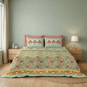 Ensemble de draps en coton imprimés sur mesure toutes tailles, motif floral blanc, avec 2 taies d'oreiller, lin artisanal de Jaipur - Product Image 5