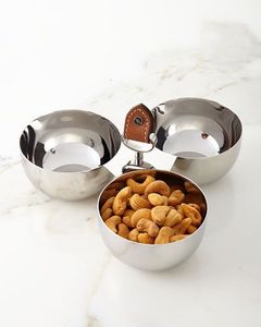 Juego de Tazones para Servir Plateados Martillados de Estilo Moderno Vintage con Soporte Dorado, 3 Tazones Metálicos para Frutos Secos - Product Image 2