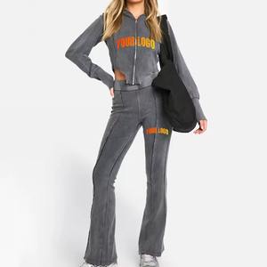 Conjunto de Sudadera con Capucha y Pantalones Deportivos de Algodón 100% para Invierno, con Cordón Ajustable, Logotipo Personalizado, Estilo Urbano, Lavado, Bordado, de Dos Piezas - Product Image 3