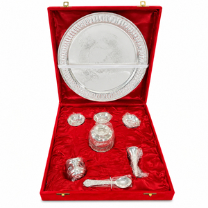 IMPERIAL BRASS STORE Ensemble de thali de prière en laiton doré plaqué argent de haute qualité, fait main, moderne, avec porte-encens et bols pour mariage - Product Image 4