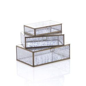 Glass Storage <b>Box</b> <b>Set</b> With Metal Frame Clear Organizer For Jewelry Display Decorative Table <b>Top</b> Use - Product Image 1