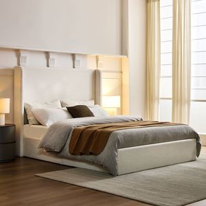 Letto imbottito minimalista Carmen con testiera alta 52 pollici, struttura letto a piattaforma, non richiede rete a molle - Product Image 1