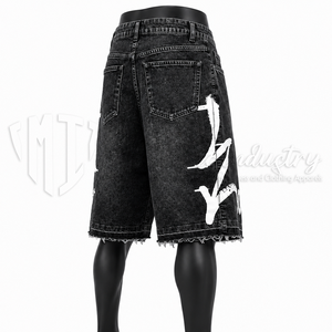 Pantalones Cortos de Mezclilla Negros para Hombre, Estampado Gráfico Personalizado, Holgados, Hasta la Rodilla, Estilo Casual Urbano - Product Image 5