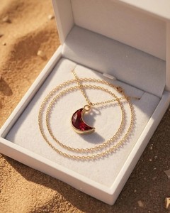 Lab <b>Ruby</b> Crescent Moon <b>Necklace</b> Gold Plated Alloy Minimalist Luxury Jewelry Handmade Elegant Pendant Gift for Women - Product Image 4