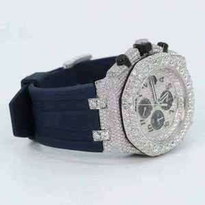 Montre chronographe de luxe en acier inoxydable avec diamants Moissanite VVS et verre saphir, mouvement à quartz, étanchéité 10 bars - Product Image 2