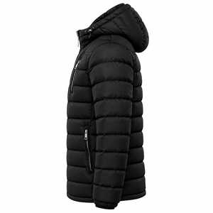 Blouson d'hiver unisexe matelassé à capuche, col montant, fermeture éclair, manches classiques, personnalisable OEM, imperméable, écologique, formel, avec lettrage - Product Image 3