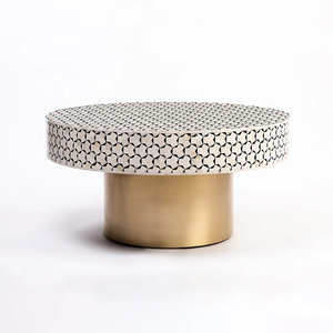 Mesa de centro geométrica con incrustaciones de hueso, personalizada de fábrica, moderna y lujosa, redonda, para sala de estar, hotel, villa, suministro al por mayor. - Product Image 5