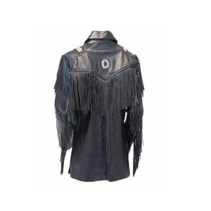Chaqueta de Cuero de Gamuza para Hombre, Estilo Vaquero Occidental, con Detalles de Cuentas Trenzadas - Product Image 2