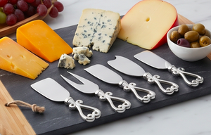 Juego de 6 cuchillos para queso de acero inoxidable, tenedor para queso, espalda de queso con mangos plateados ornamentados para uso en la cocina - Product Image 3