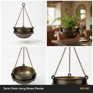 Maceta Colgante Redonda de Latón Antiguo de 22 cm Hecha a Mano con Cadena Zaria de Seisenta Centímetros de Largo, Hecha en India para Decoración del Hogar y Hoteles - Product Image 6