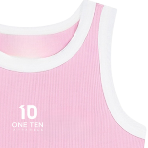 Camiseta sin mangas acanalada rosa bebé personalizada para mujer con ribete en contraste blanco, chaleco casual de verano de algodón premium sin mangas, venta al por mayor OEM ODM - Product Image 5