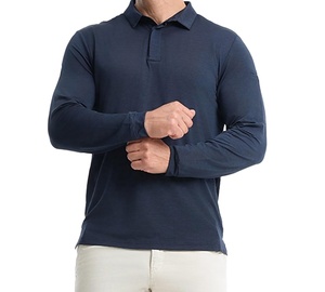 Men's Long Sleeve <b>Navy</b> Blue Golf <b>Polo</b> <b>Shirt</b> Solid Color Quick Dry Knitted Fabric Regular Fit - Product Image 2