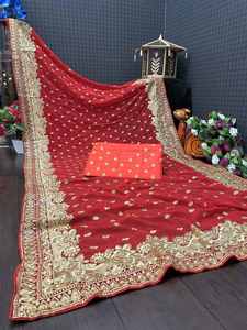 SAREE DE DISEÑO CON BORDADO GEORGETTE Y BLUSA SIN COSTURAR ROJA 63697 - Product Image 3