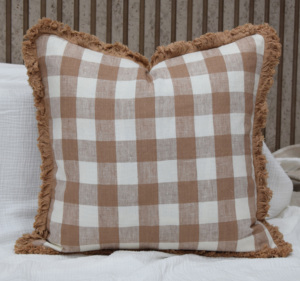 Funda de Almohada Moderna de Lino 100% Puro con Diseño a Cuadros, Funda Decorativa con Flecos, Textil para el Hogar Sostenible, Venta al Por Mayor, OEM, ODM - Product Image 5