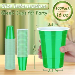 Confezione da 100 Bicchieri Monouso in Plastica Verde Resistente da 16 oz per Feste, Matrimoni, Compleanni, Lauree - Product Image 2