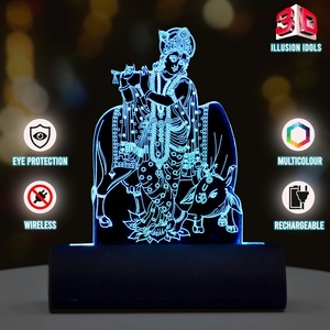 Idole LED Krishna 3D Illusion de qualité supérieure pour tableau de bord de voiture avec lumière optique acrylique, disponible à un prix raisonnable - Product Image 6