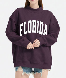 Wholesale Women Oversized Crew Neck Sweatshirt Florida Letter Print Long Sleeve <b>Drop</b> Shoulder Knitted Cotton Autumn Streetwear - Product Image 1