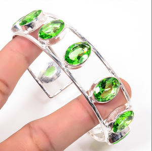 Handmade Peridot <b>Gemstone</b> Bangle Teardrop Boho Jewelry Elegant Artisan <b>Bracelet</b> for Women Stylish Gift Accessory - Product Image 2
