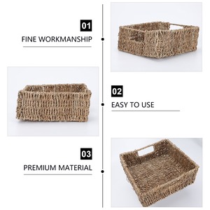 <b>Square</b> seagrass <b>basket</b> with attached handle Handmade Storage <b>Basket</b> Wholesale eco-friendly Made Viet Nam - Product Image 6