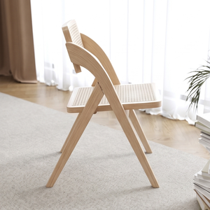 Chaise de salle à manger moderne en bois avec assise et dossier en rotin, design scandinave, pliable, mobilier pour la maison - Product Image 2