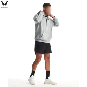 Ensemble sweat à capuche et short pour homme, gris et noir contrastés, style décontracté, coupe confortable, sweat à capuche demi-zip avec short - Product Image 2
