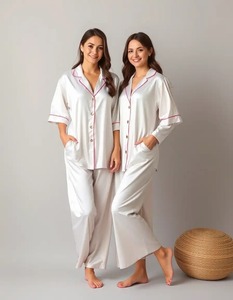 Women's Gray Satin Short Sleeve Pajama <b>Set</b> Turn-Down Collar Button Front Solid Color Summer Sleepwear - Product Image 5