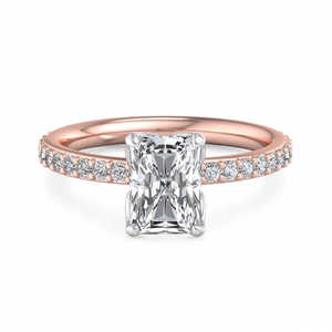 Anillo de Compromiso con Diamante Cultivado en Laboratorio, Corte Radiante, Halo Oculto, Banda Pavé, Solitario, Oro, Anillo de Propuesta, Certificado IGI, Anillo Nupcial - Product Image 2