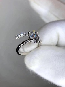 <b>925</b> <b>Silver</b> Oval Cut Lab Grown Diamond Bypass <b>Ring</b> <b>with</b> 14K Yellow Gold Oval Diamond Accent Modern Elegant Jewelry - Product Image 3