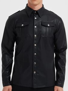 Men's Casual Leather Shirt OEM Service Custom Windproof Breathable Eco-Friendly Anti-Bacterial Knitted Solid Regular Fit Full - Product Image 2