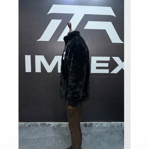 Unisex <b>Gothic</b> Fleece <b>Jacket</b> Black Stand Collar Zipper Front Cross Winter Thick Regular Fit - Product Image 2