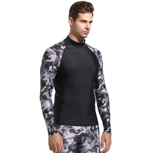 Custom Design Men's Long Sleeve Rash Guard Breathable Heat-Transfer Spandex/Polyester <b>Compression</b> Swim Shirt Windproof UPF50 - Product Image 5
