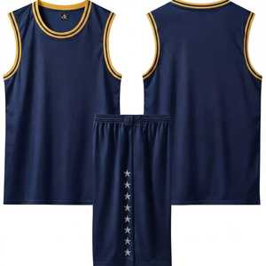 Uniforme de Baloncesto Sublimado Azul Marino DROGEN EXPORT, Conjunto de Jersey sin Mangas de Malla Transpirable para Hombre Adulto, 100% Poliéster - Product Image 1