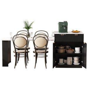 Isola da Cucina Scanalata K K da 209,8 cm con Tavolo da Pranzo Estensibile per 4-6 Persone, Presa di Corrente Inclusa - Carrelli e Accessori da Cucina - Product Image 5