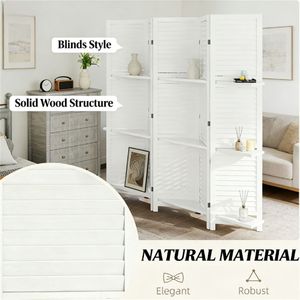 Paravento Bianco a 5 Pannelli con Scaffale Portaoggetti, Divisorio per Camera da Letto e Separatore Ambienti - Product Image 3