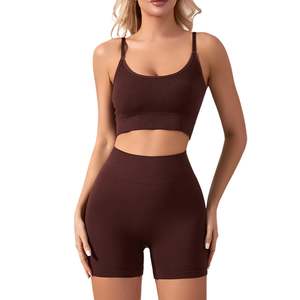 Gym Fitness Sets Sports <b>Bra</b> Stretchy Custom Logo High Waist Compression Fitness Workout Active Yoga Short Set For Women - Product Image 3