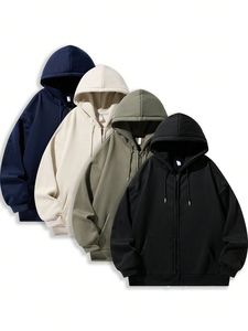 Sweat-shirts à capuche col rond coupe ample en coton épais 100% personnalisables, style streetwear, teinture unie, collection automne, fournisseur - Product Image 2