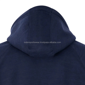 Sweat-shirt à capuche pour homme, bleu marine, fermeture éclair intégrale, manches raglan, coton tricoté, décontracté, coupe classique, pour l'automne - Product Image 4