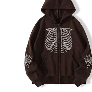 Sudadera con capucha y cremallera completa transpirable con pedrería, precio mayorista, sudaderas con pedrería personalizadas de alta calidad - Product Image 3