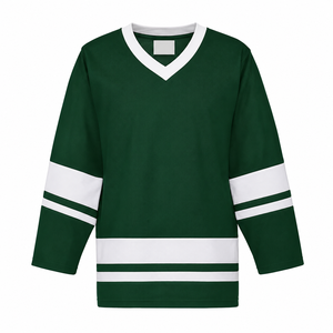 Maillot de hockey sur glace vert à col en V, manches longues, rayé, respirant, en polyester, unisexe, pour adulte, coupe classique, impression sublimée - Product Image 3