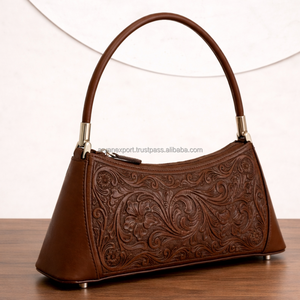 Bolso de Hombro de Cuero Genuino Repujado Vintage para Mujer, Bolso de Mano con Asa Superior y Diseño Floral, Bolsos de Diseñador Personalizados de Boutique - Product Image 3
