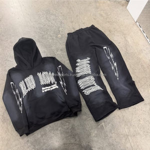 Survêtement d'Hiver Personnalisé Délavé à l'Acide Ensemble Pantalon de Survêtement à Capuche Zippée au Soleil 100% Coton Lourd Unisexe Vintage - Product Image 1