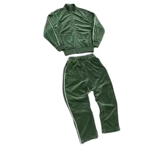 Conjunto Deportivo Verde, Largo hasta la Rodilla, con Bloques de Color, Capucha, Cierre de Cremallera, Bolsillos Laterales, Estilo Casual de Invierno, Unisex para Adultos, Cuatro Direcciones - Product Image 1