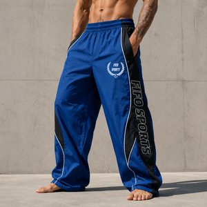 Pantalon de survêtement bleu pour homme avec bande latérale, taille élastique, séchage rapide, léger, décontracté, en polyester, pour l'été - Product Image 2