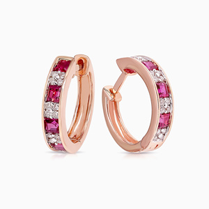 Boucles d'oreilles créoles de luxe en rubis et diamants pour femme, en or rose 10K 14K 18K et argent 925 935, bijoux fins avec pierres précieuses - Product Image 3